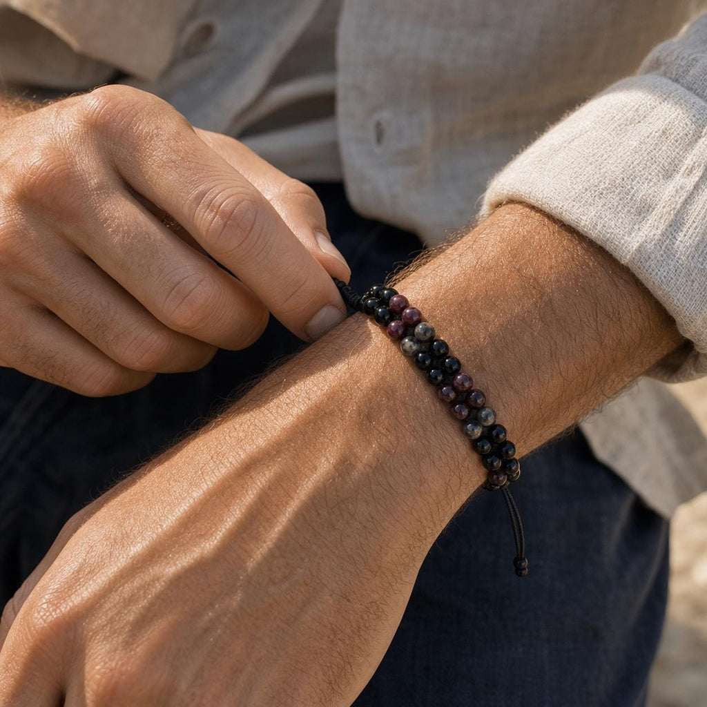 Garnet and Labradorite Bead Bracelet