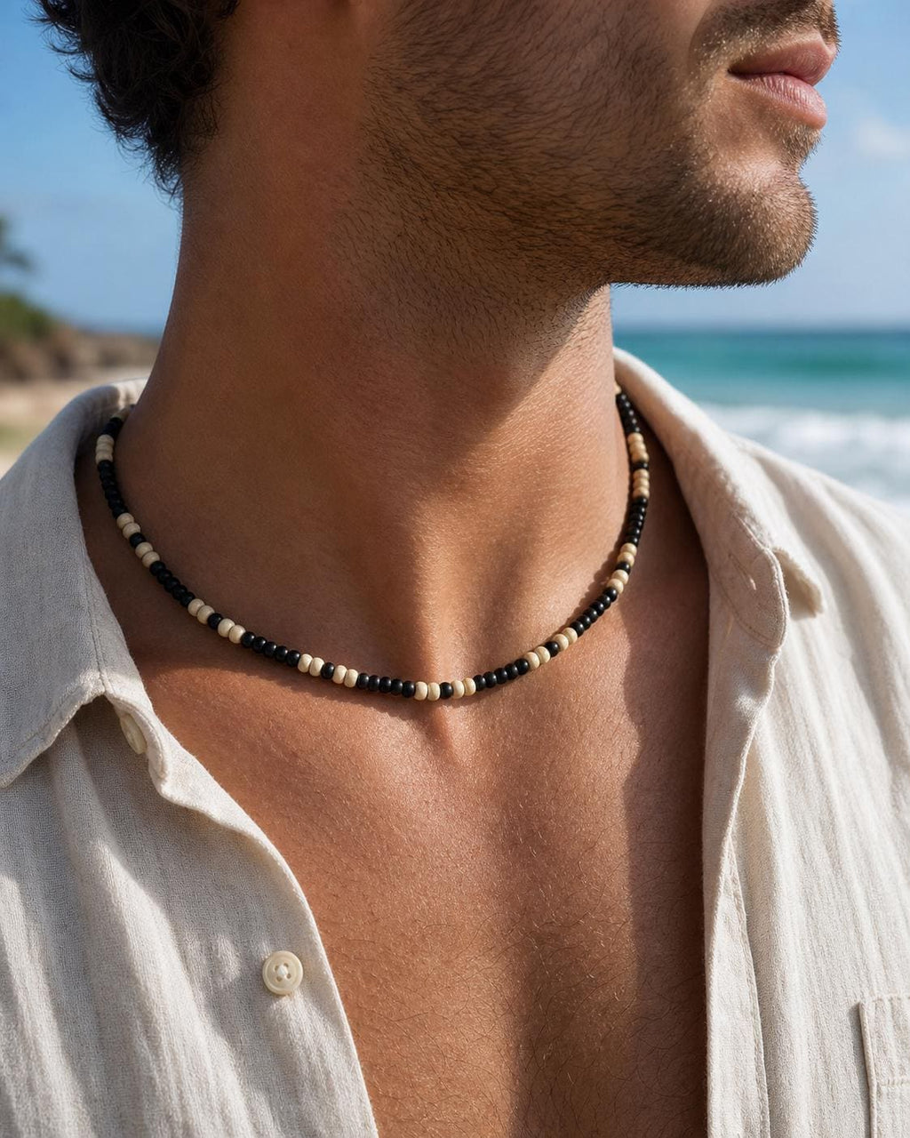 Black and Natural Wood Bead Necklace