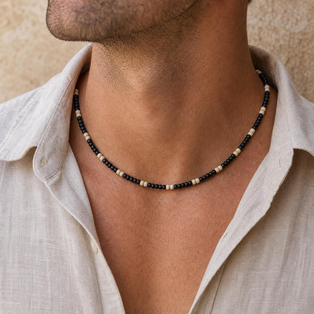 Black and Natural Wood Bead Necklace