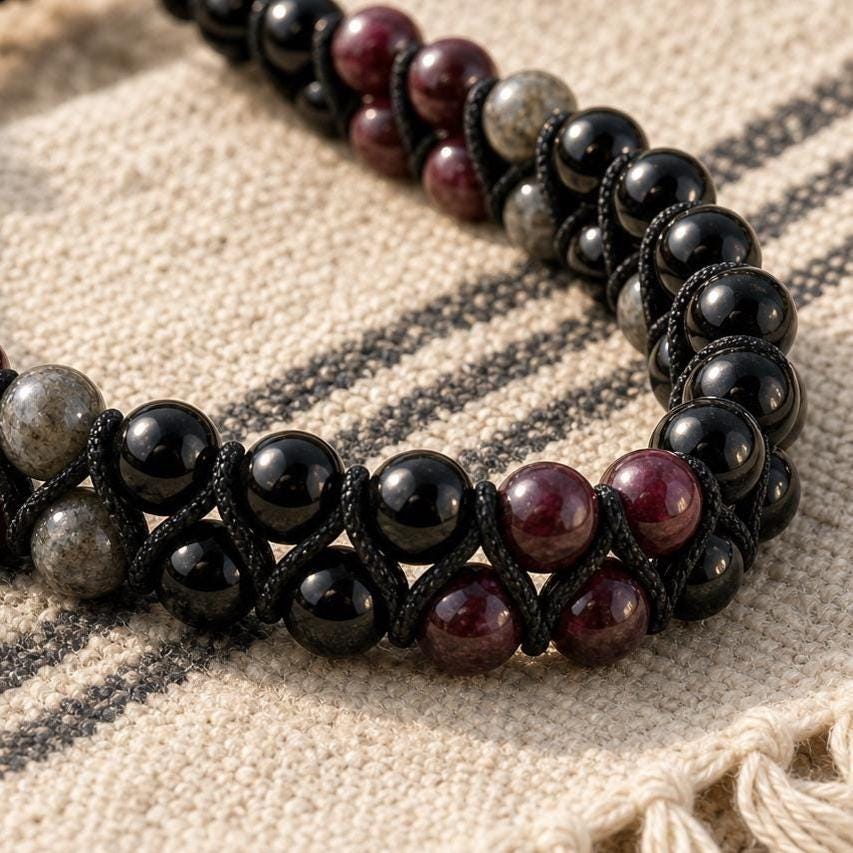 Garnet and Labradorite Bead Bracelet