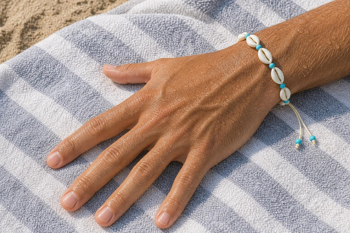 Cowrie Shell and Blue Stone Bracelet