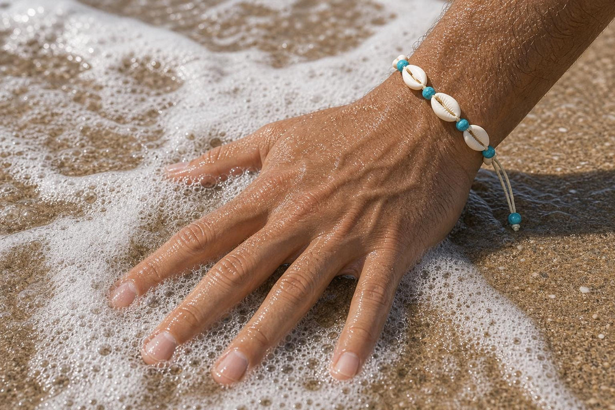 Cowrie Shell and Blue Stone Bracelet