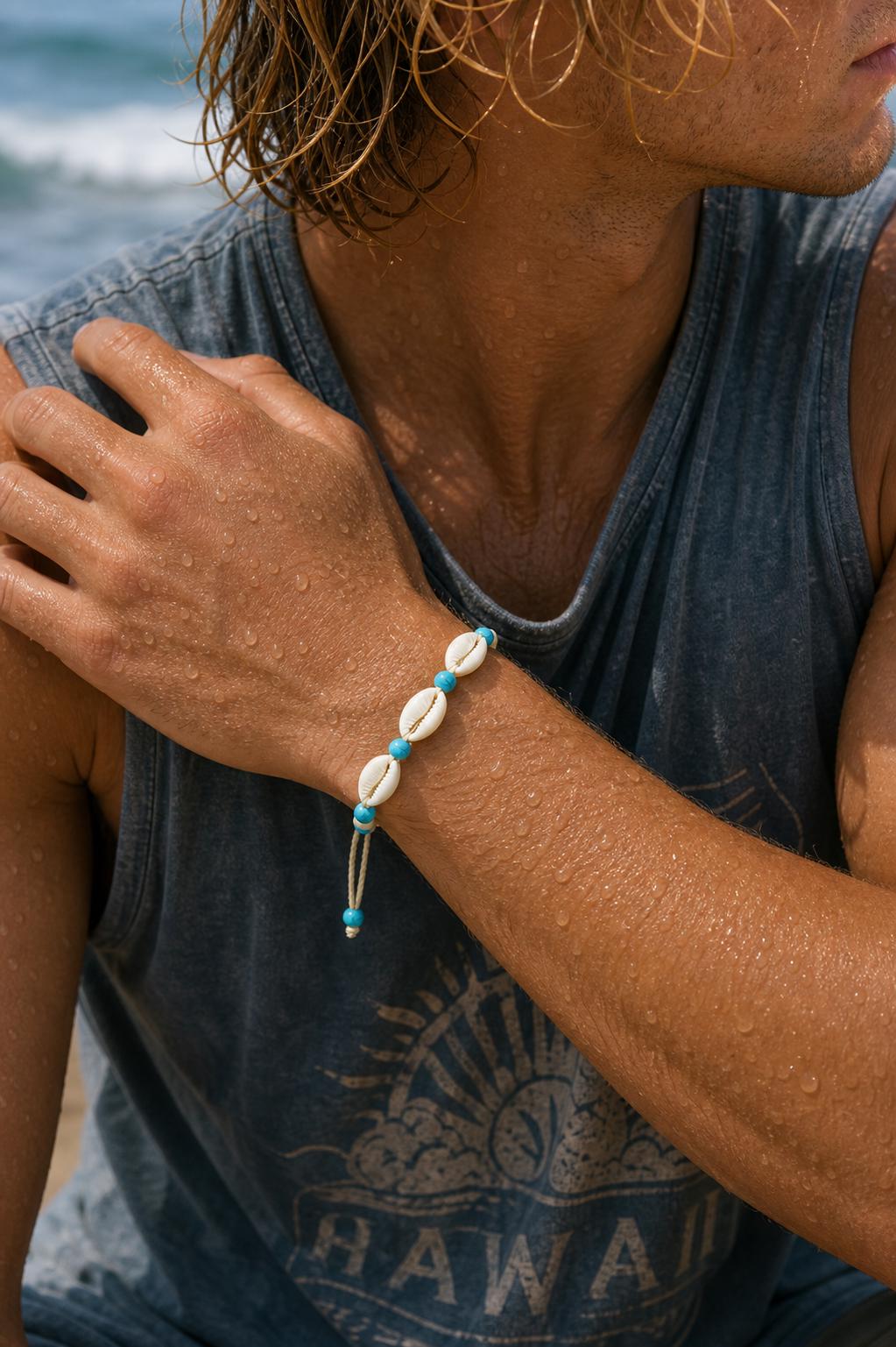 Cowrie Shell and Blue Stone Bracelet