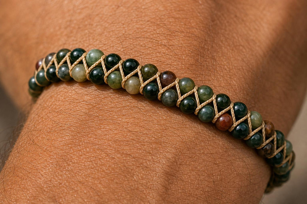 Green Agate-Style Woven Bracelet