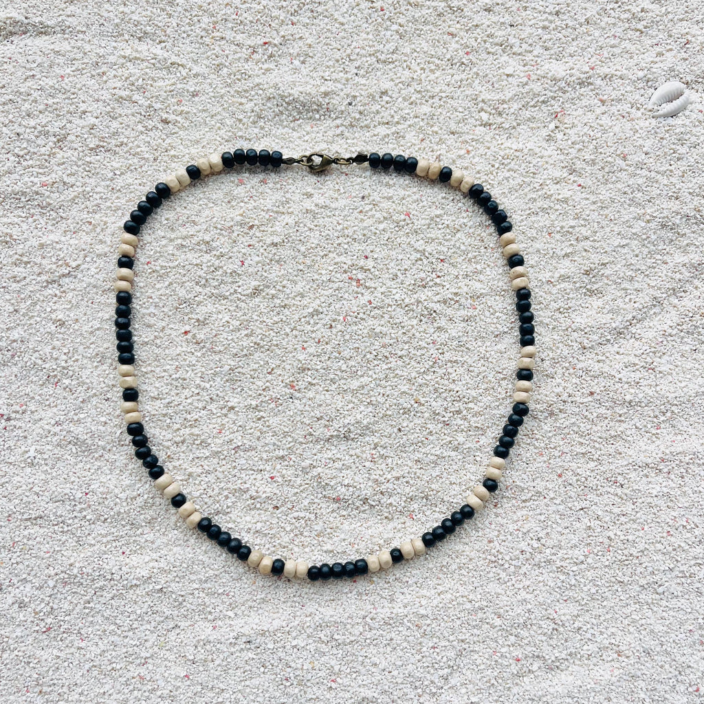 Black and Natural Wood Bead Necklace