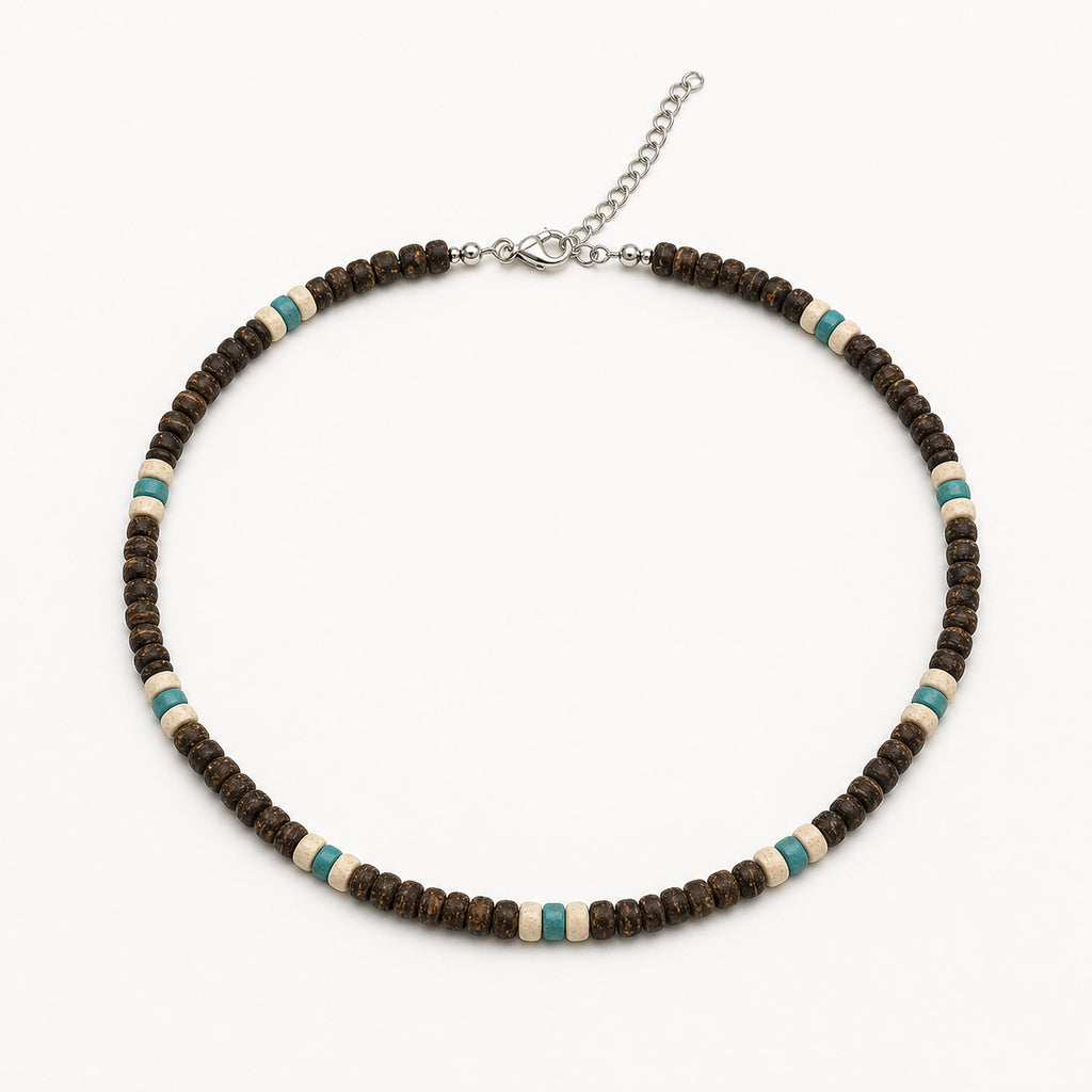 Coconut Shell and Coral-Style Bead Choker