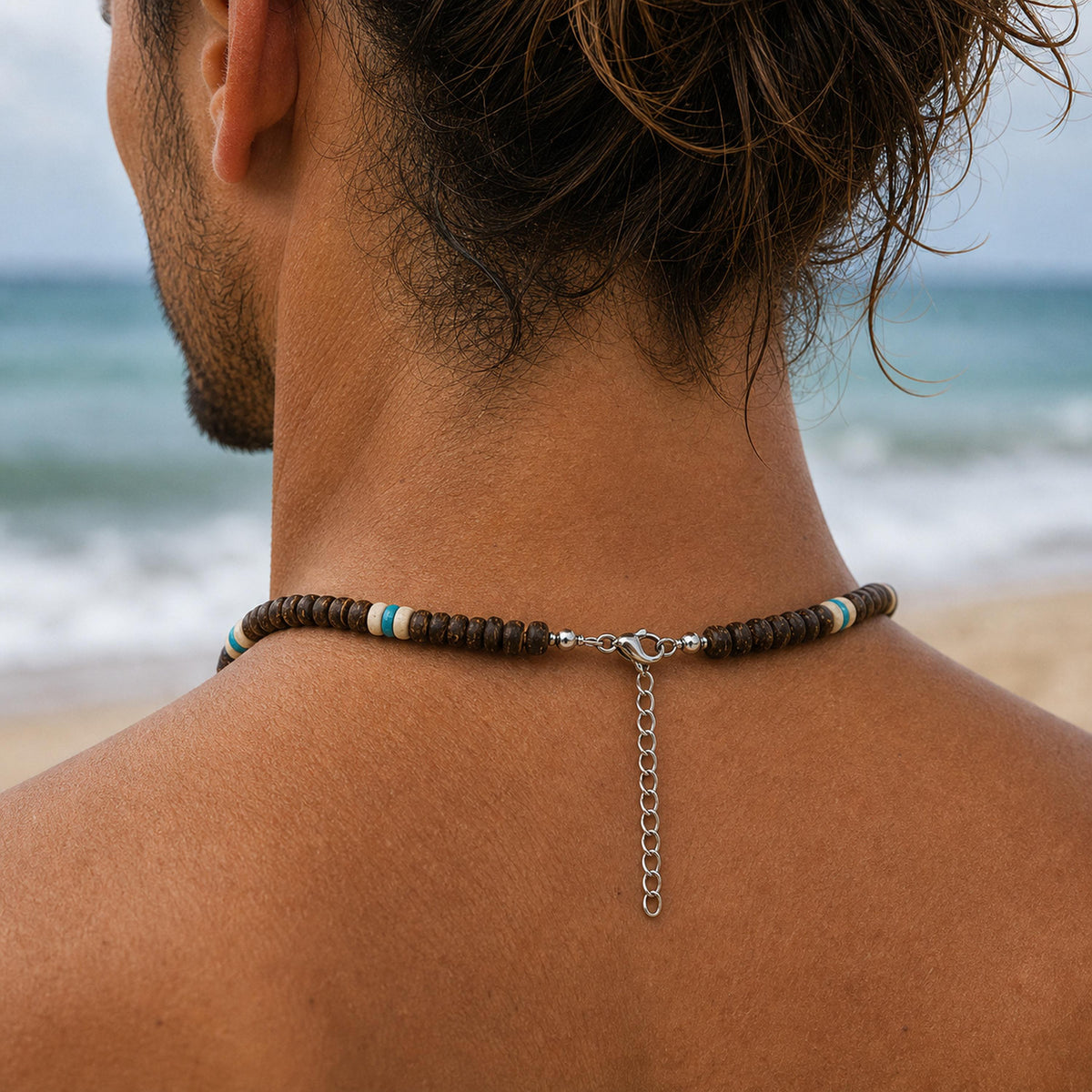 Coconut Shell and Coral-Style Bead Choker