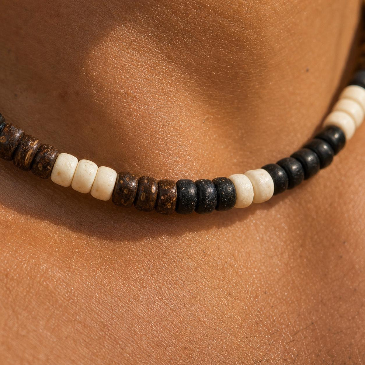 Coconut Shell and Black Wood Bead Choker