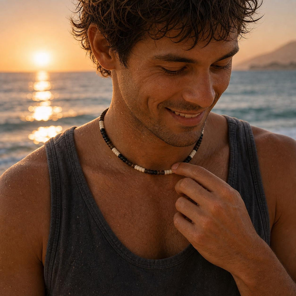 Coconut Shell and Black Wood Bead Choker
