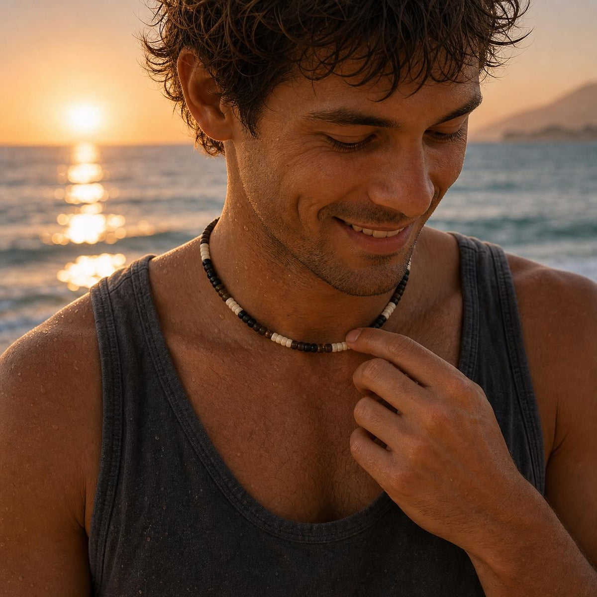 Coconut Shell and Black Wood Bead Choker