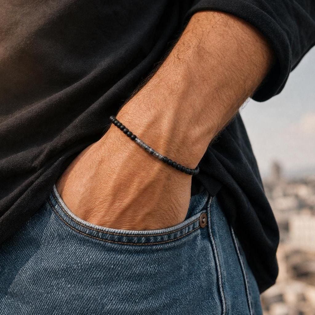 Slim Matte Black Stone Bracelet