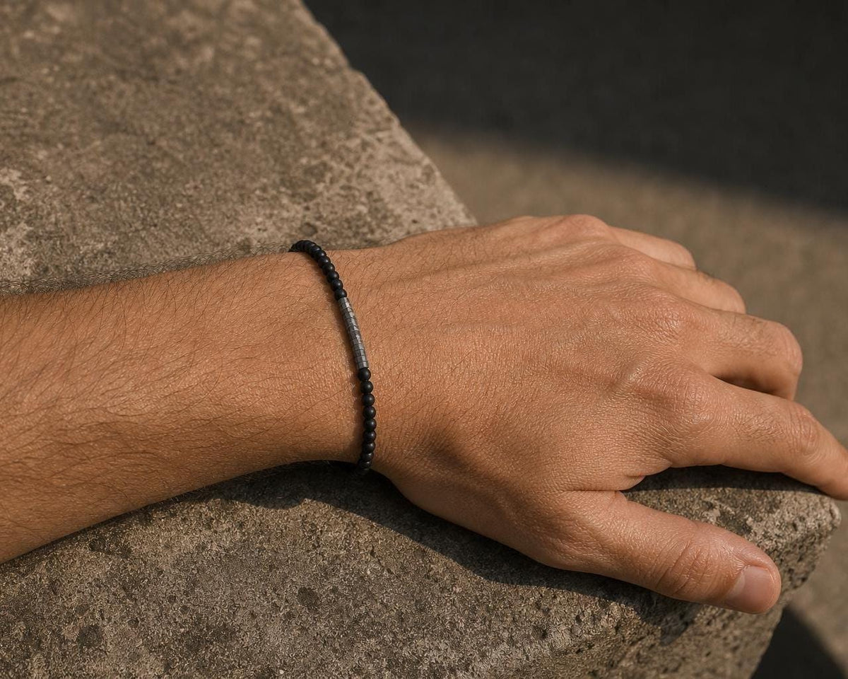 Slim Matte Black Stone Bracelet