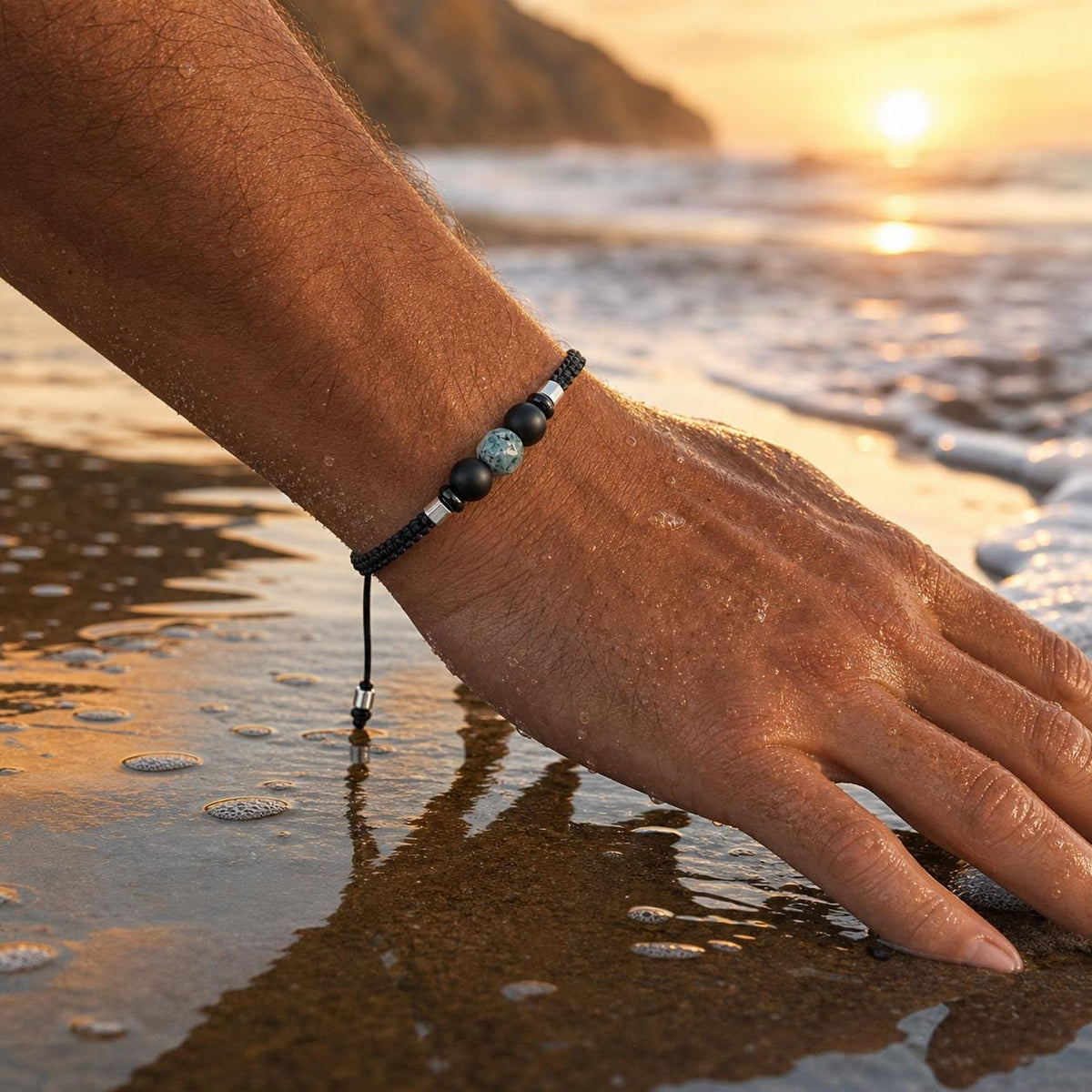 Black Macrame Faceted Bead Bracelet
