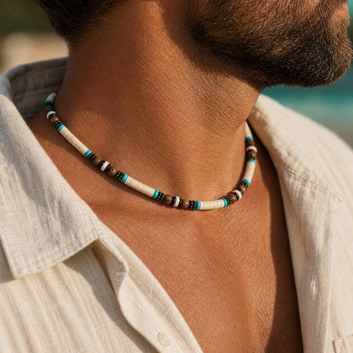 Cream Coconut Shell and Wood Bead Choker