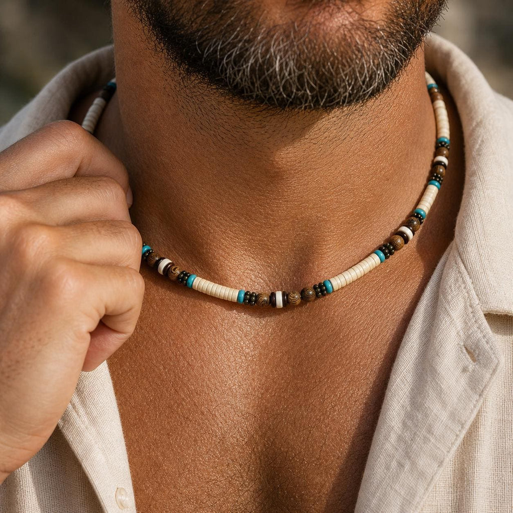 Cream Coconut Shell and Wood Bead Choker