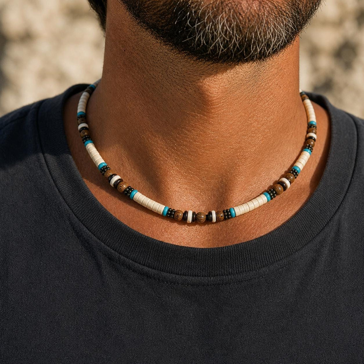 Cream Coconut Shell and Wood Bead Choker