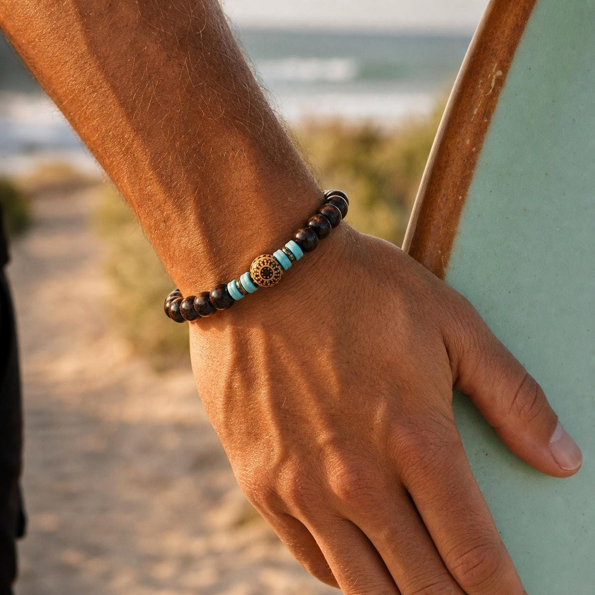 Wood-Look Bead Stretch Bracelet