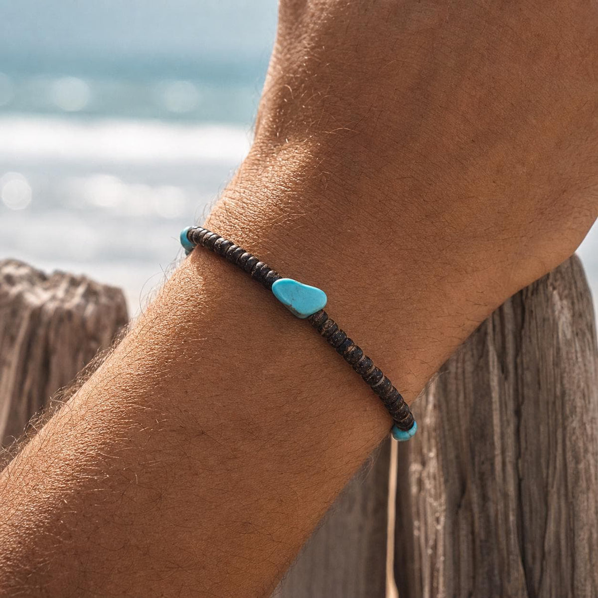 Wood-Look Bead Stretch Bracelet
