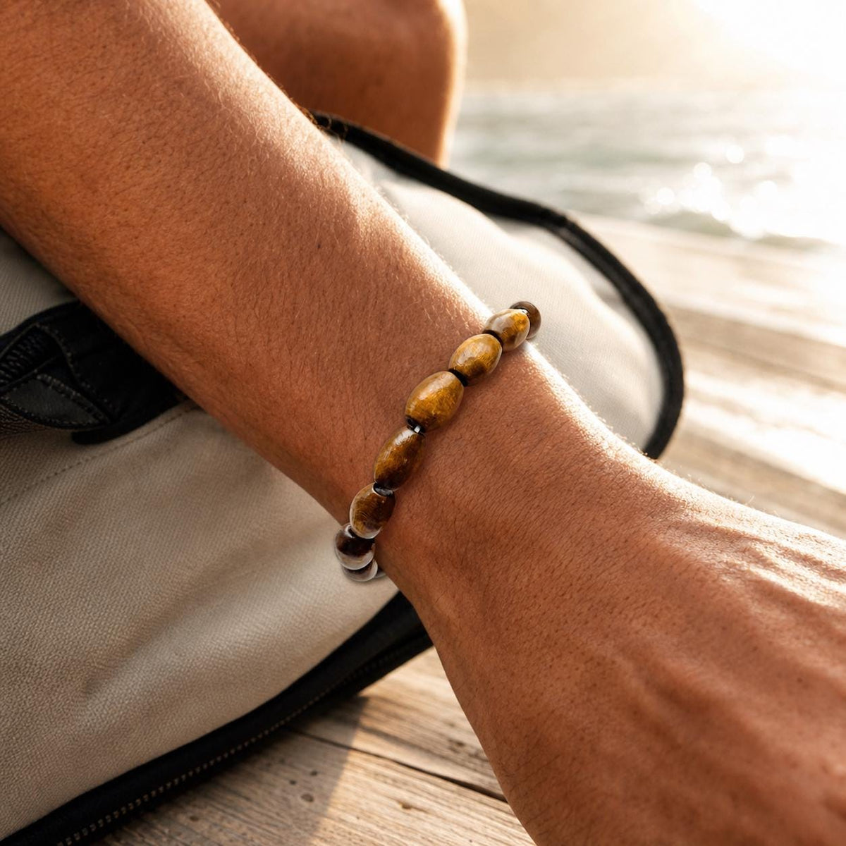 Wood-Look Bead Stretch Bracelet
