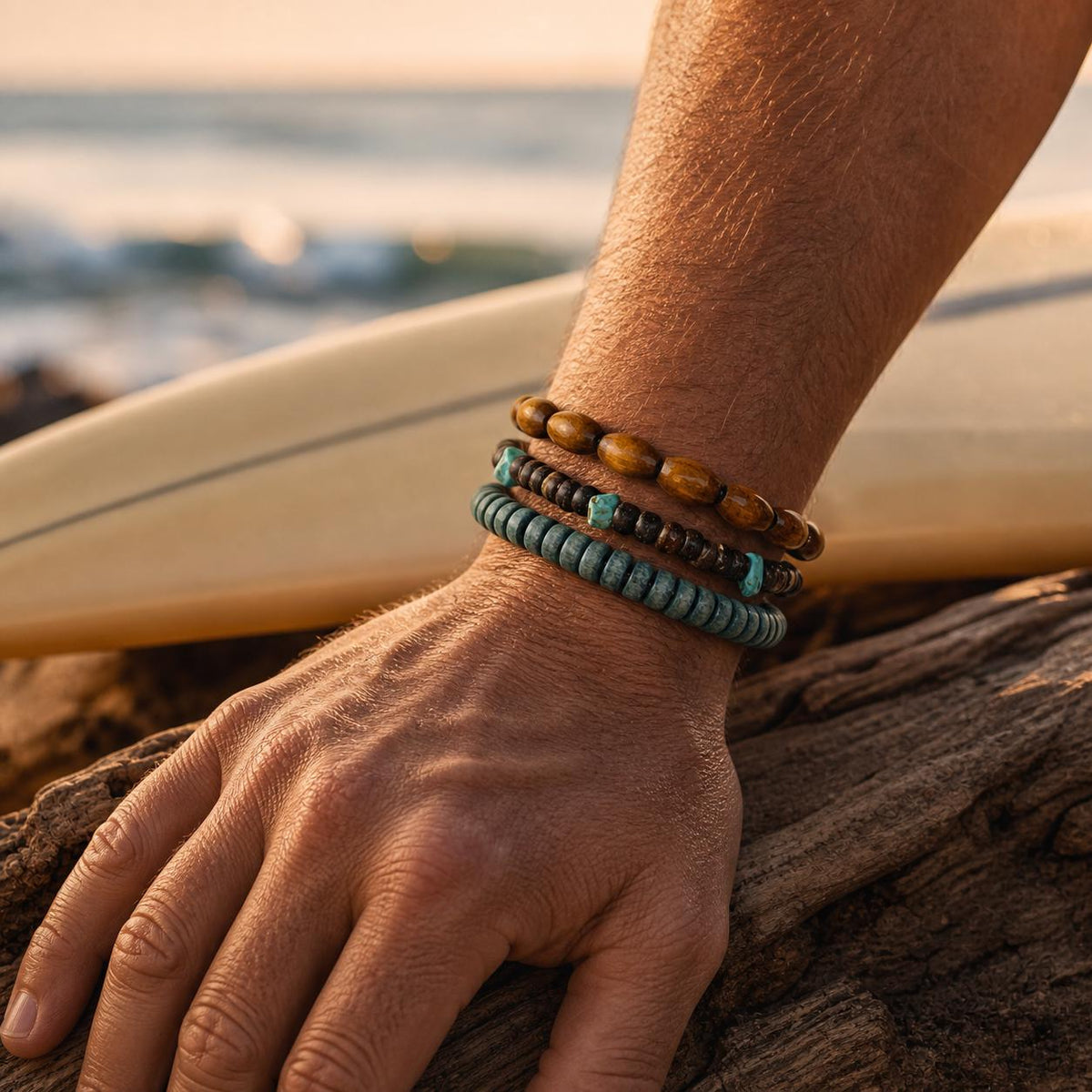 Wood-Look Bead Stretch Bracelet