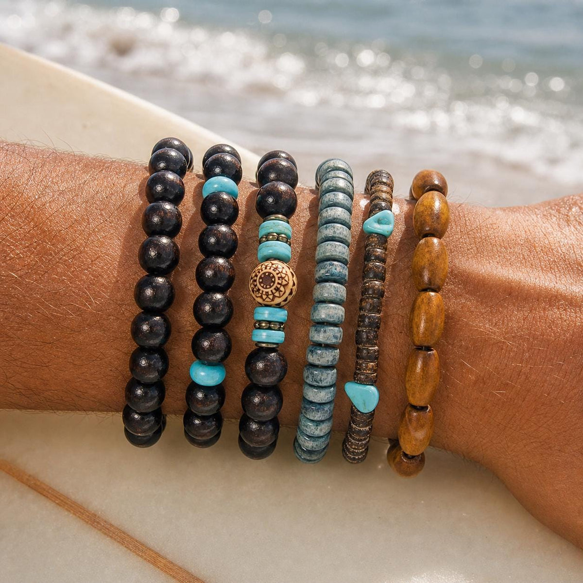 Wood-Look Bead Stretch Bracelet