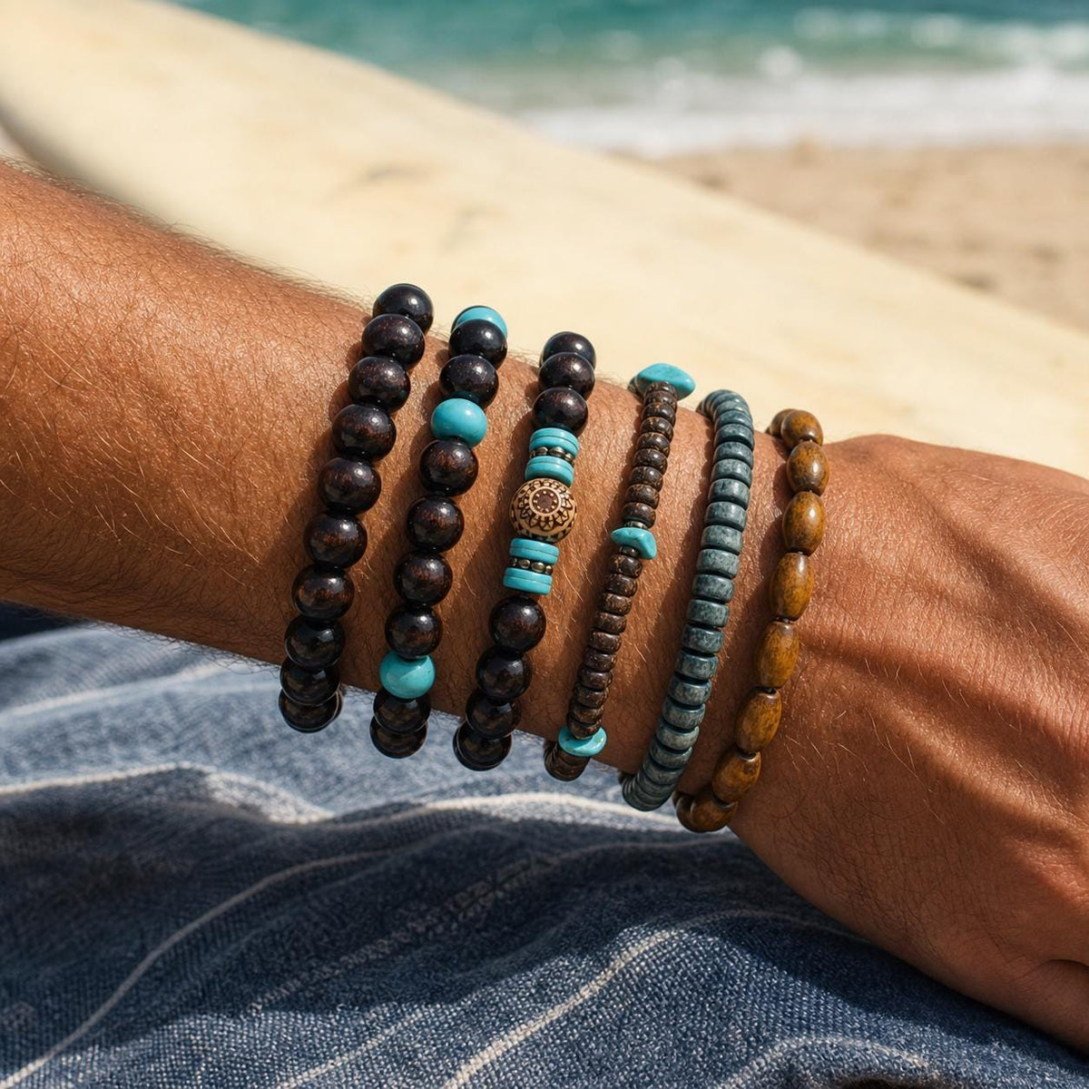 Wood-Look Bead Stretch Bracelet