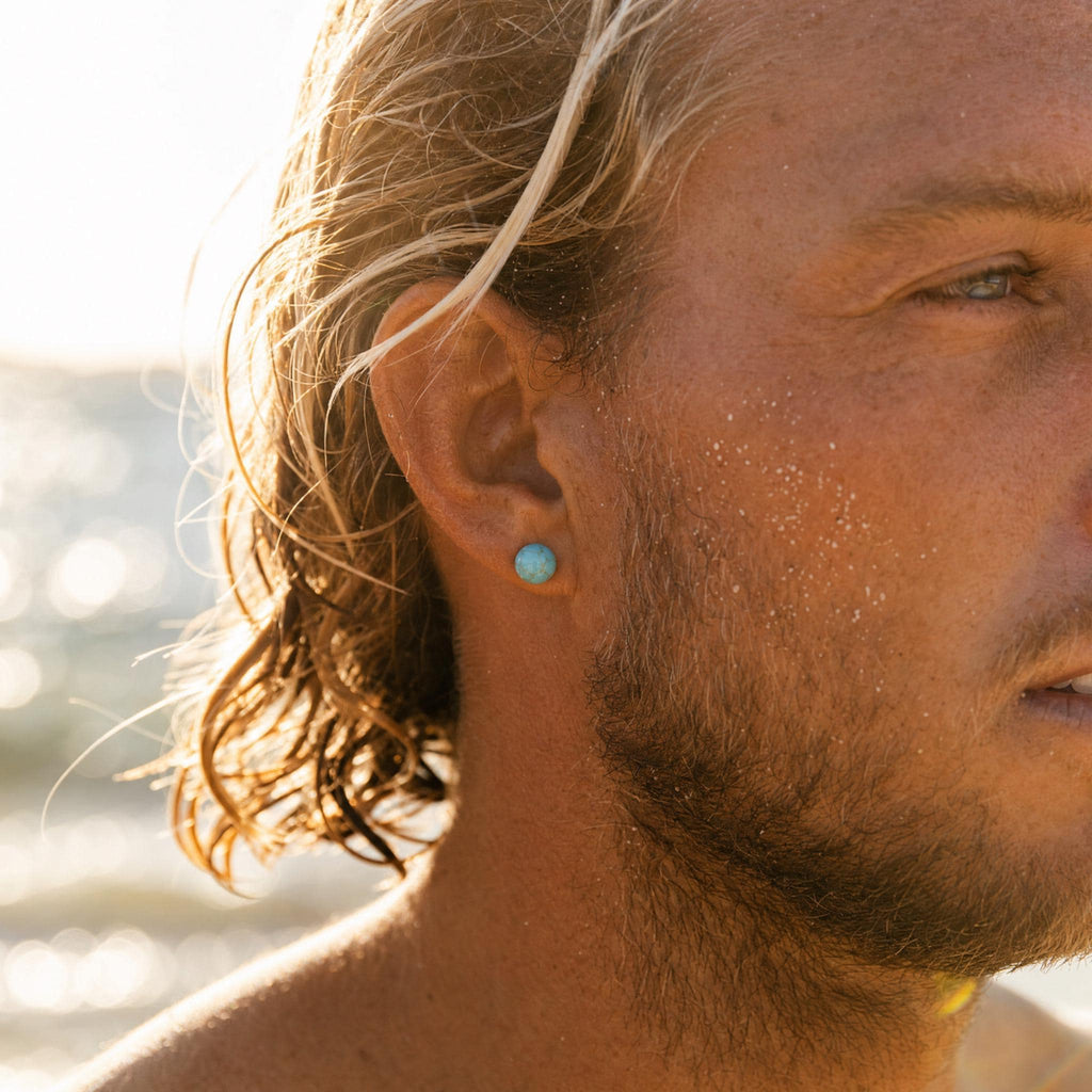 Turquoise-Blue Stone Stud Earrings