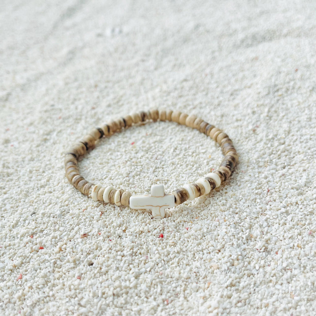 Coconut Shell Cross Stretch Bracelet