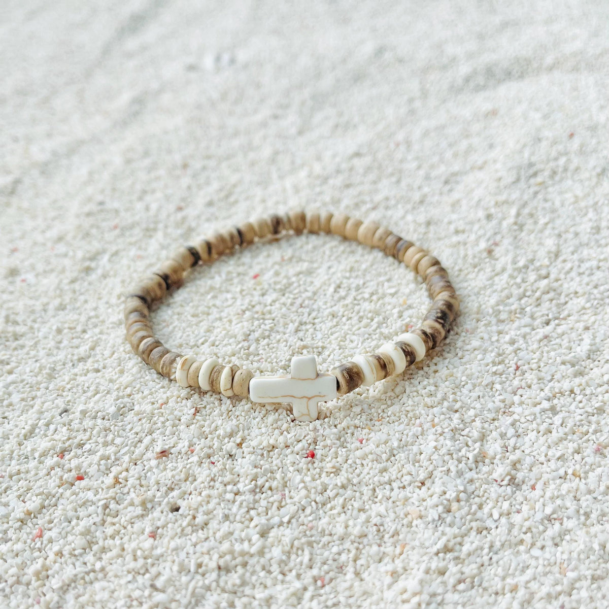 Coconut Shell Cross Stretch Bracelet