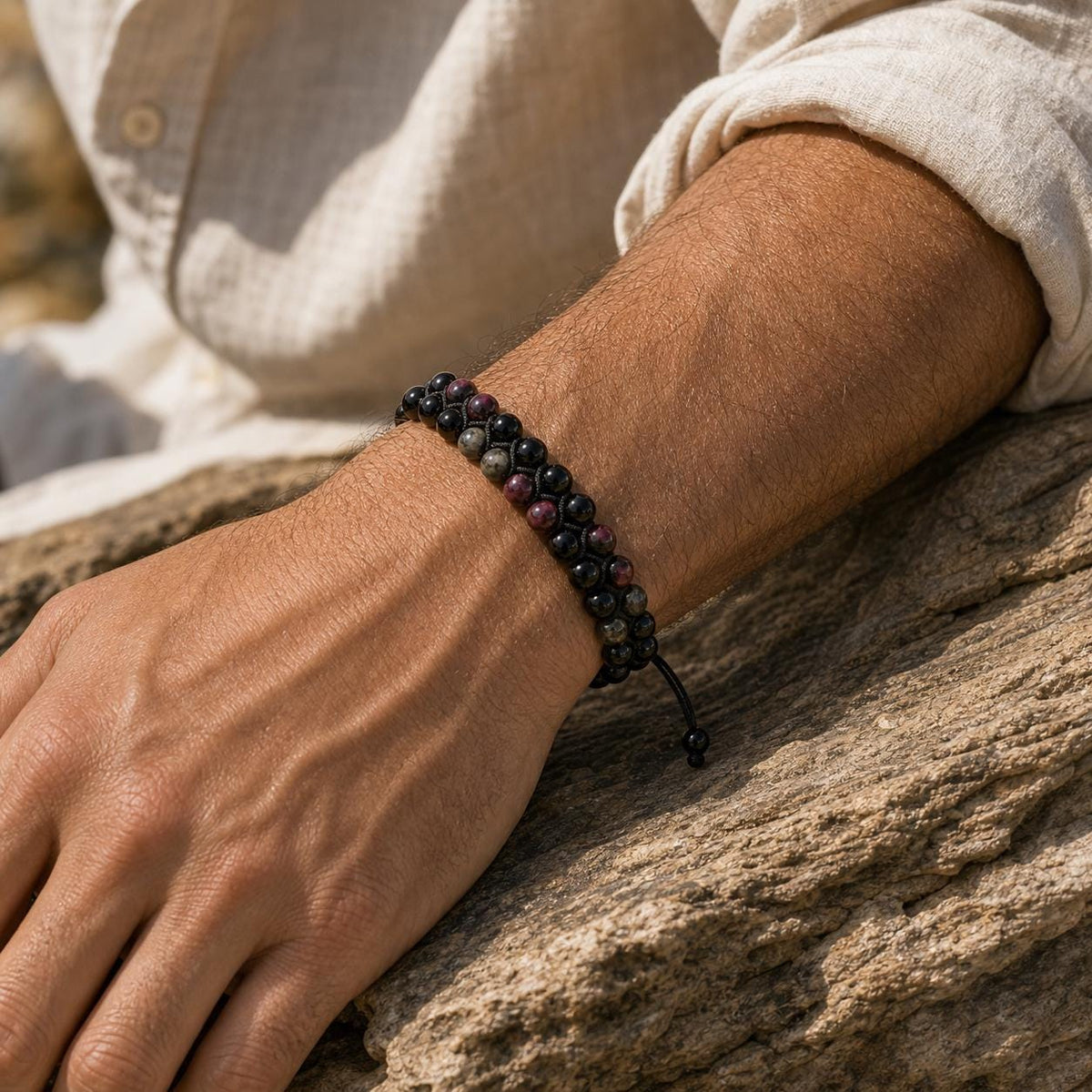 Garnet and Labradorite Bead Bracelet