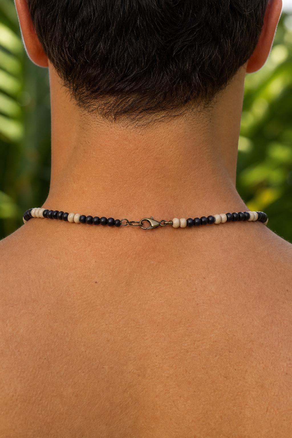 Black and Natural Wood Bead Necklace