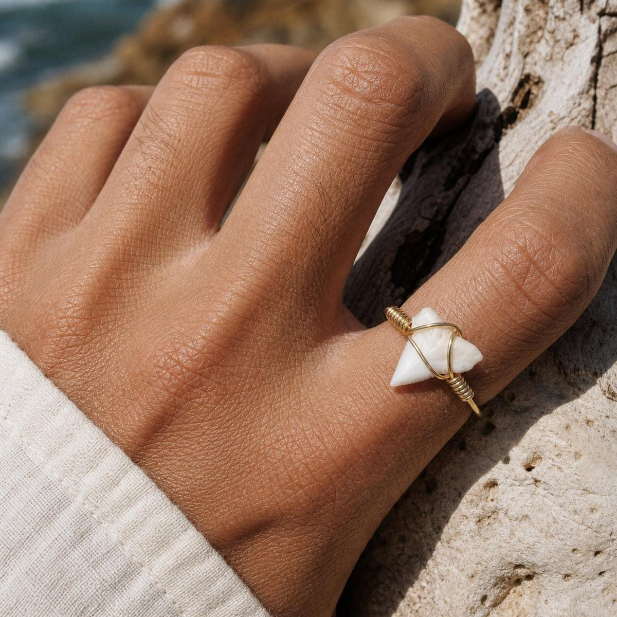Wire-Wrapped Shark Tooth Ring