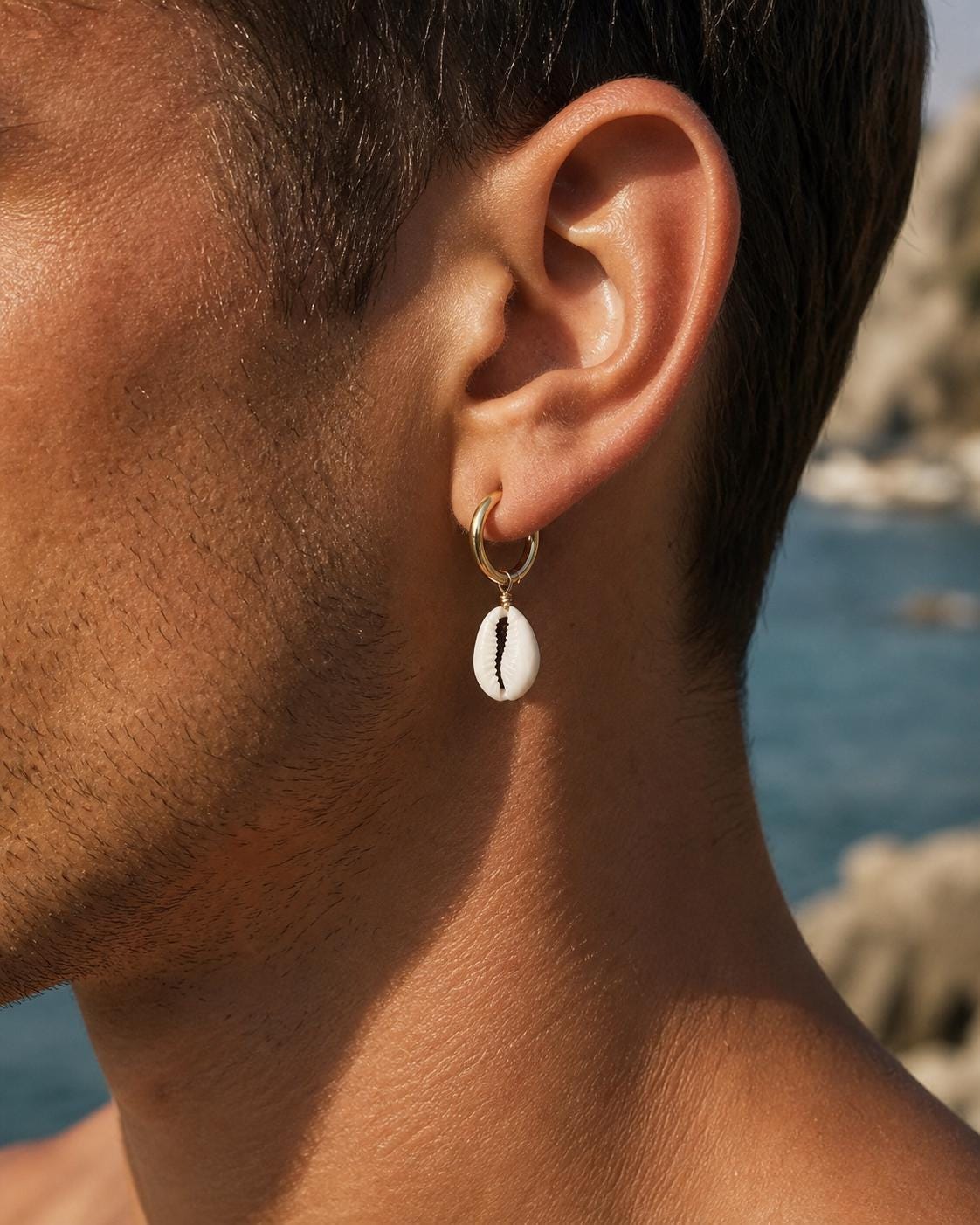 Cowrie Shell Dangle Hoop Earrings