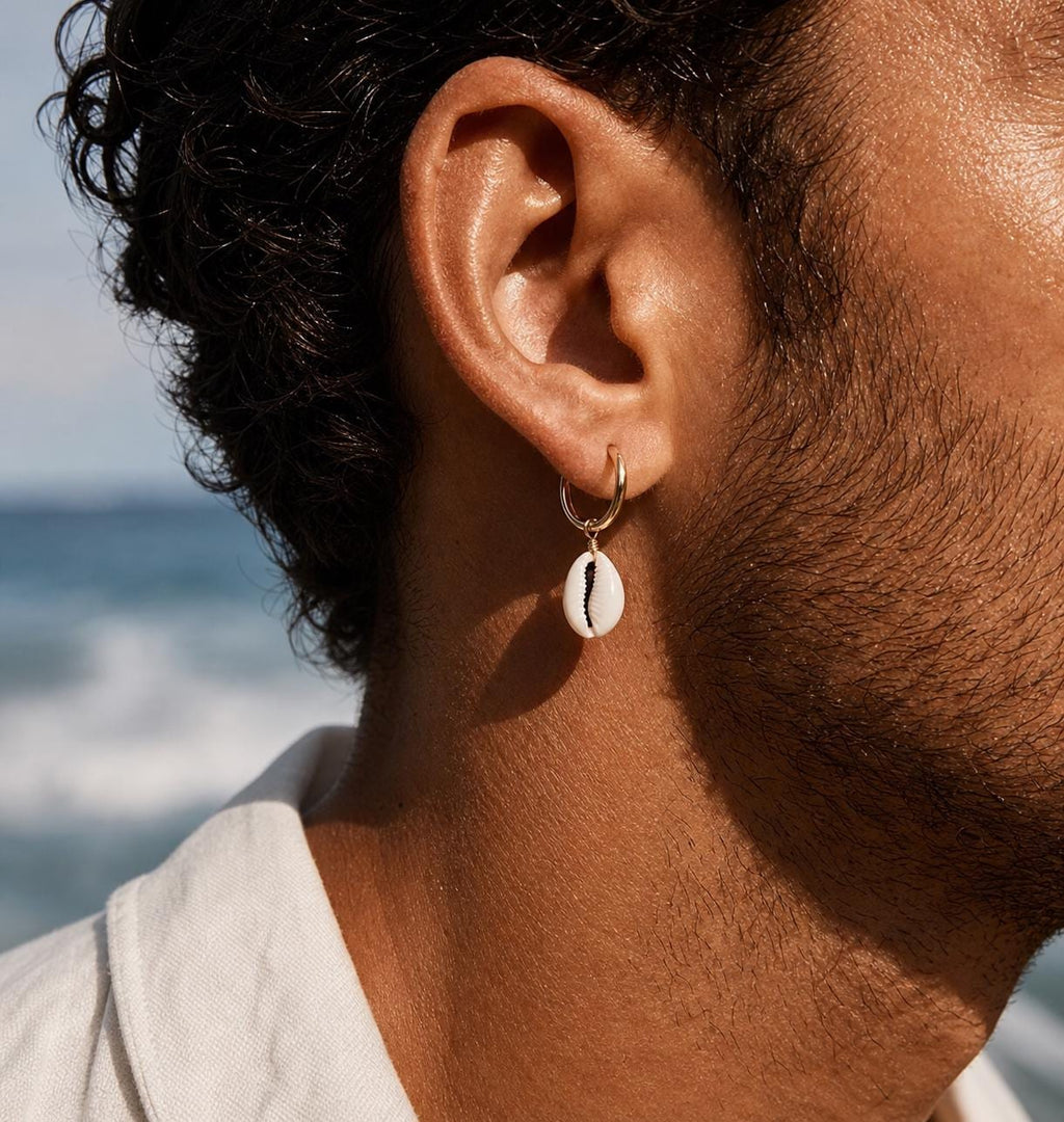 Cowrie Shell Dangle Hoop Earrings