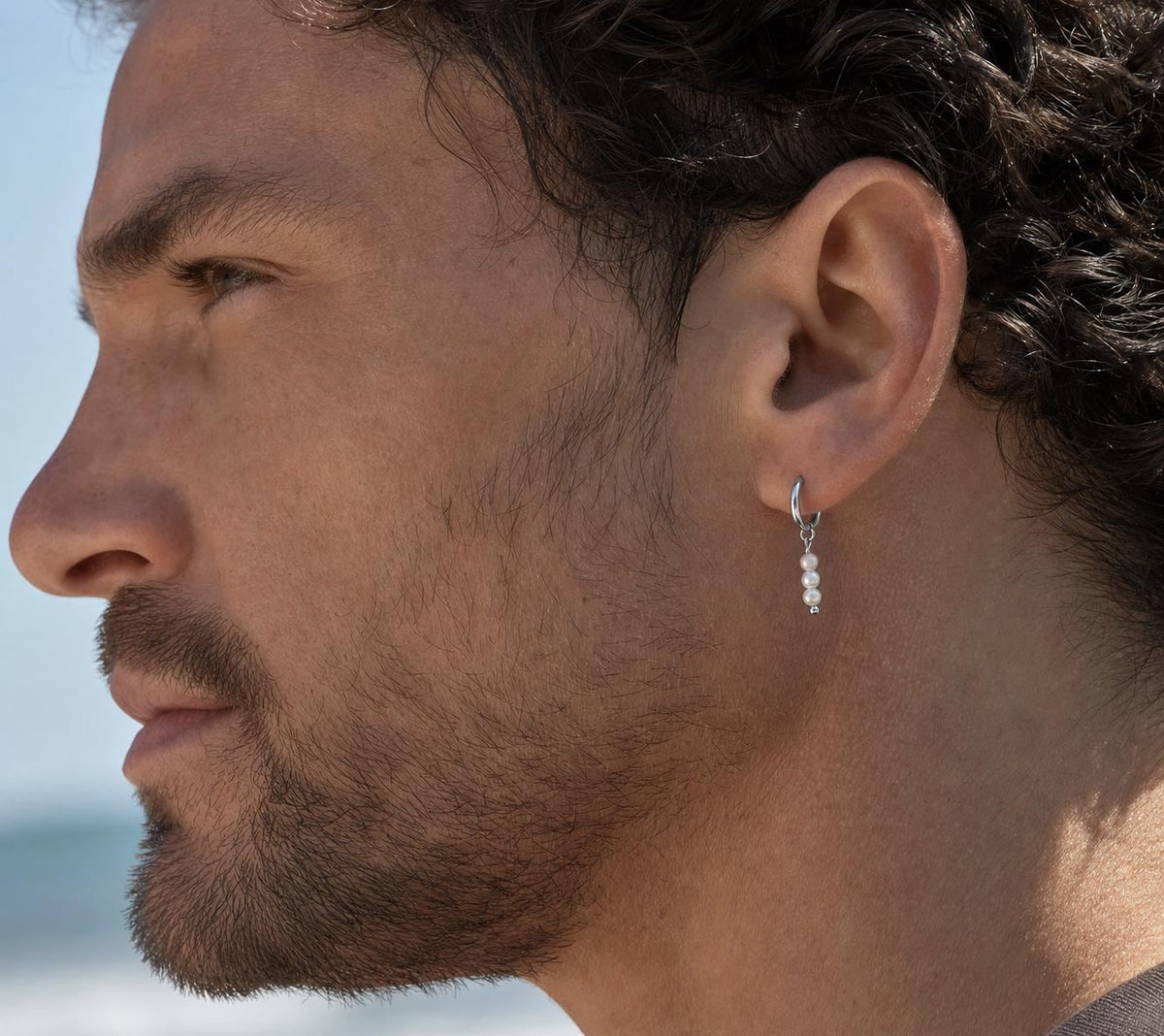 Three-Pearl Drop Huggie Earring