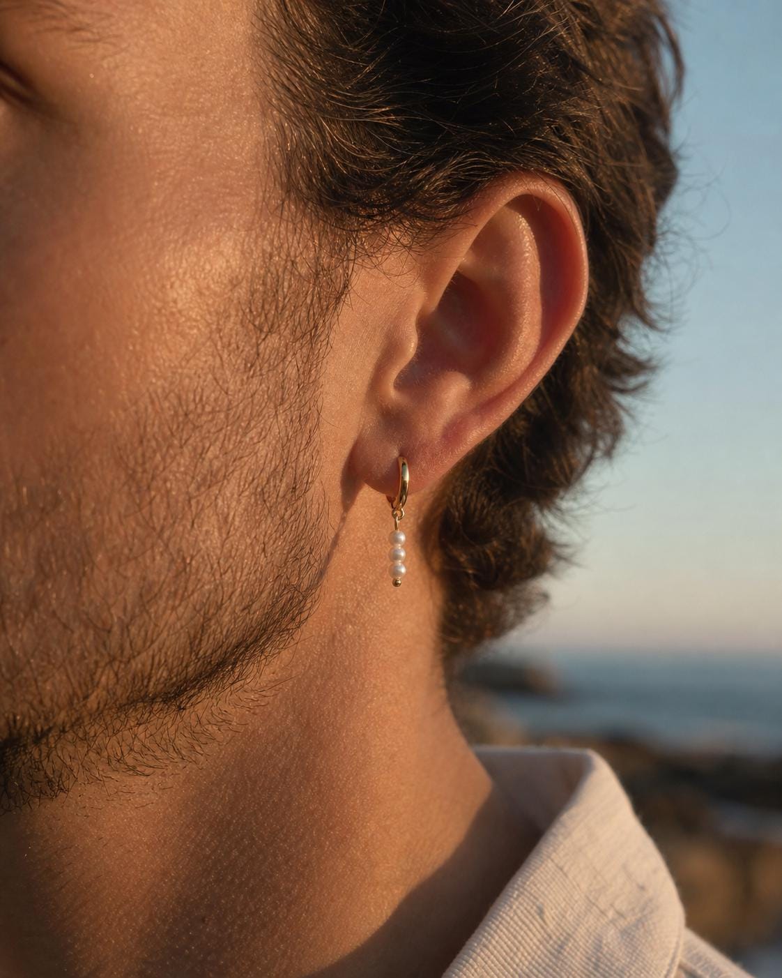 Three-Pearl Drop Huggie Earring