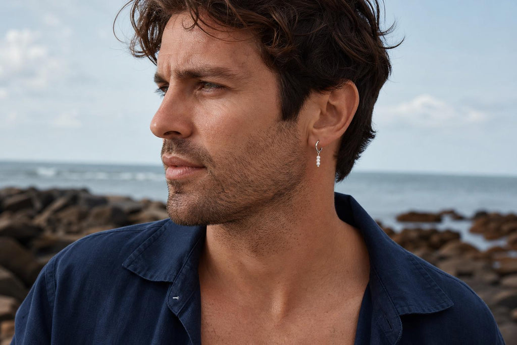 Three-Pearl Drop Huggie Earring