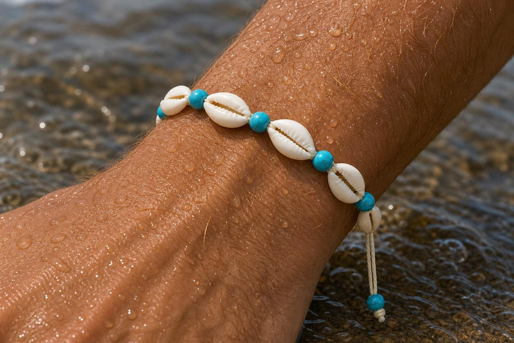 Cowrie Shell and Blue Stone Bracelet