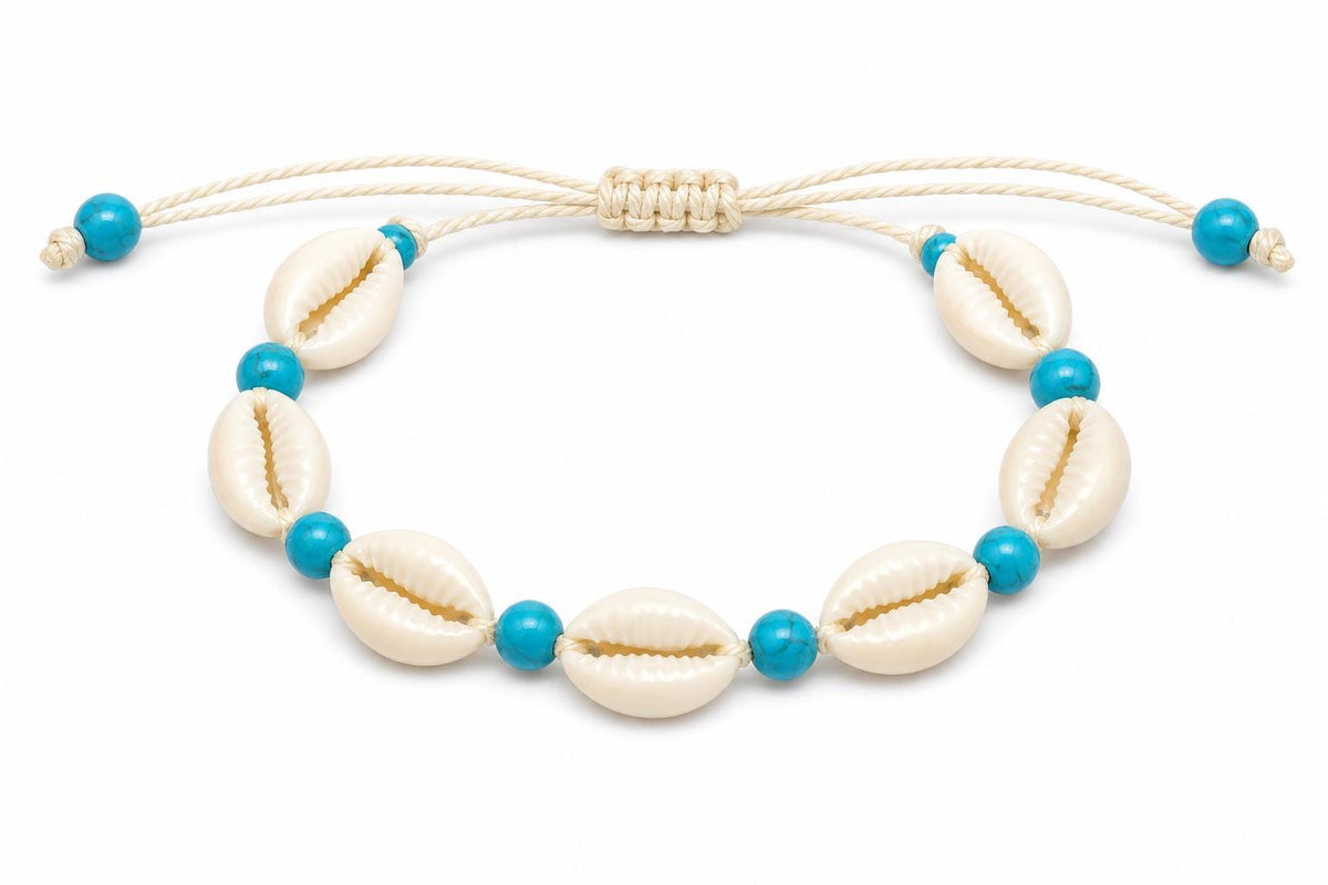 Cowrie Shell and Blue Stone Bracelet