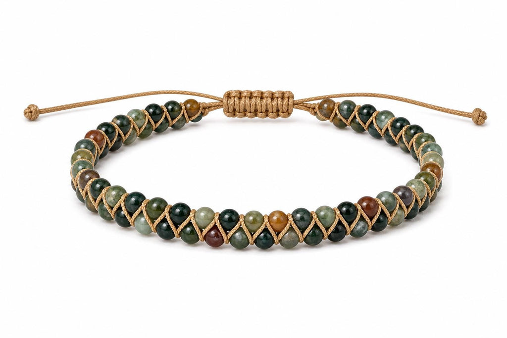 Green Agate-Style Woven Bracelet