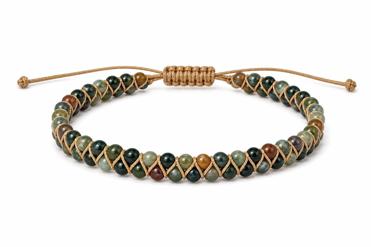 Green Agate-Style Woven Bracelet