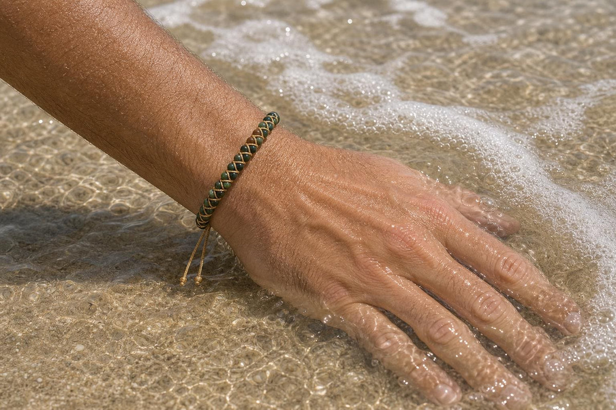 Green Agate-Style Woven Bracelet