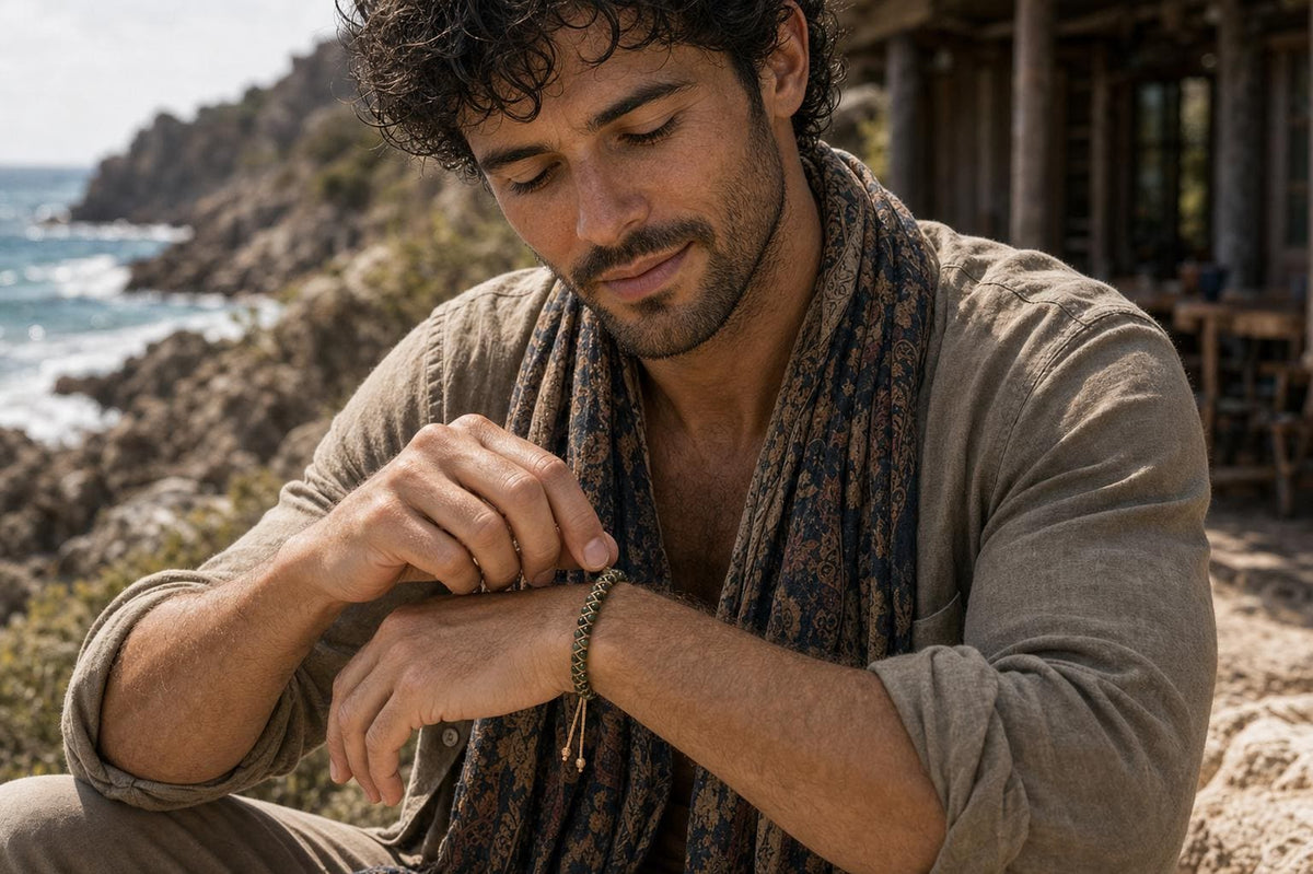 Green Agate-Style Woven Bracelet