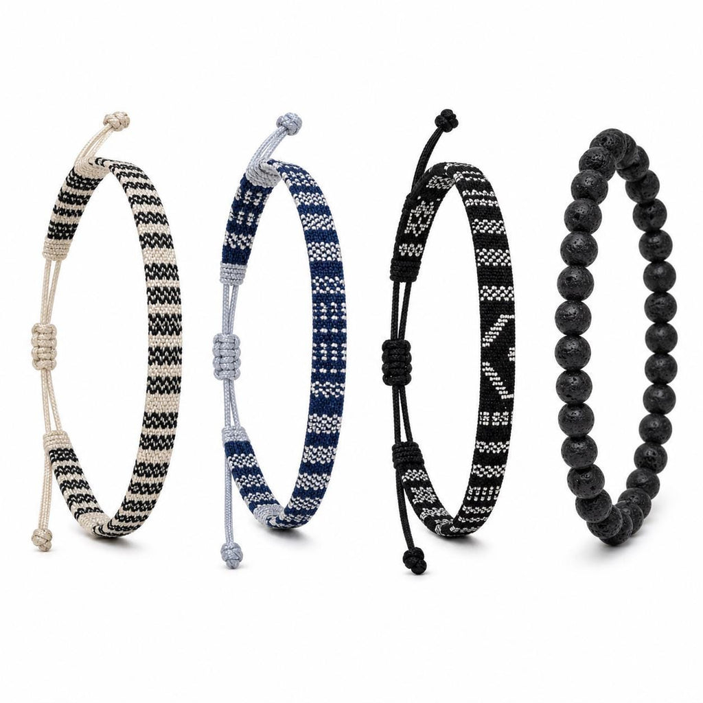 Woven Cord and Lava Stone Bracelet Set