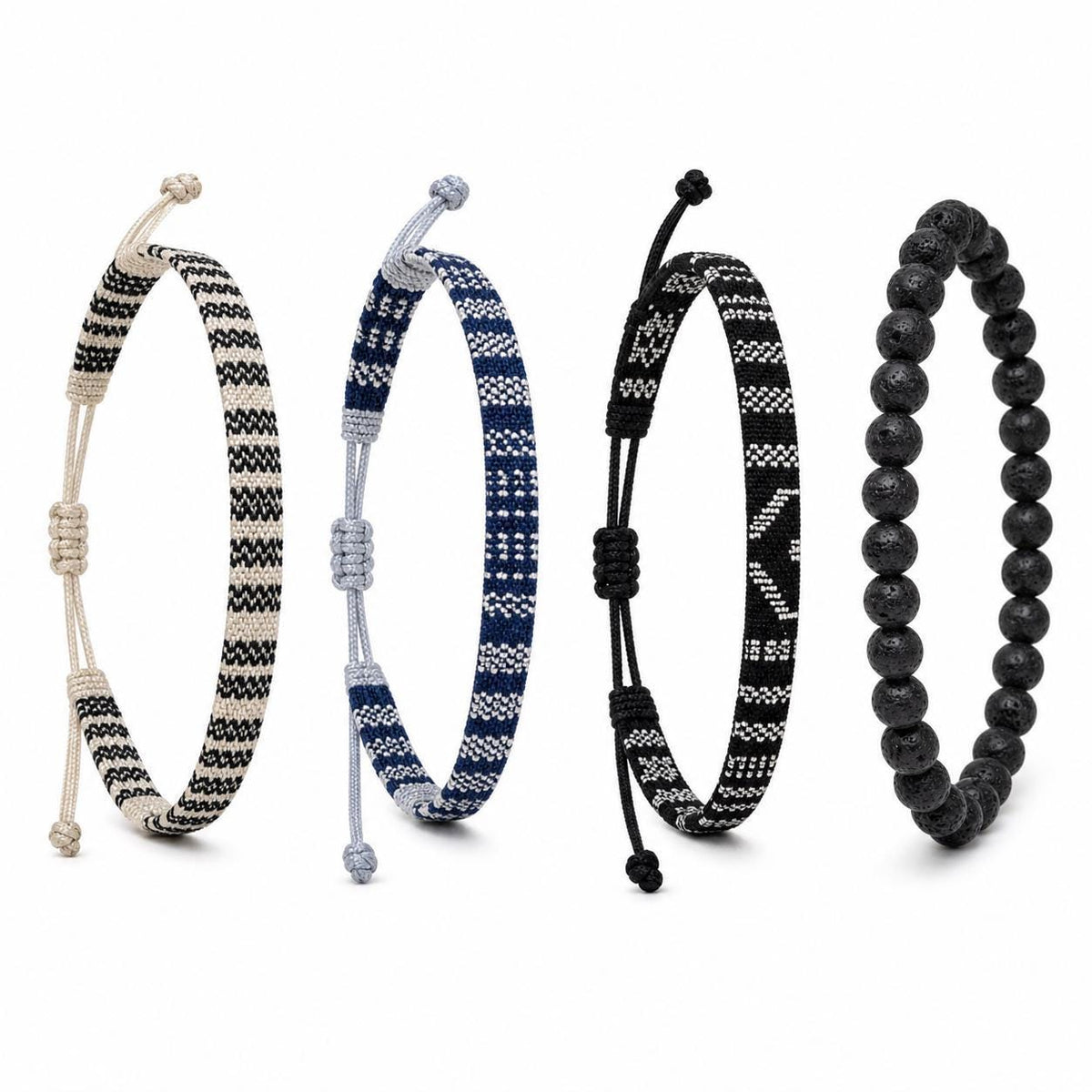Woven Cord and Lava Stone Bracelet Set
