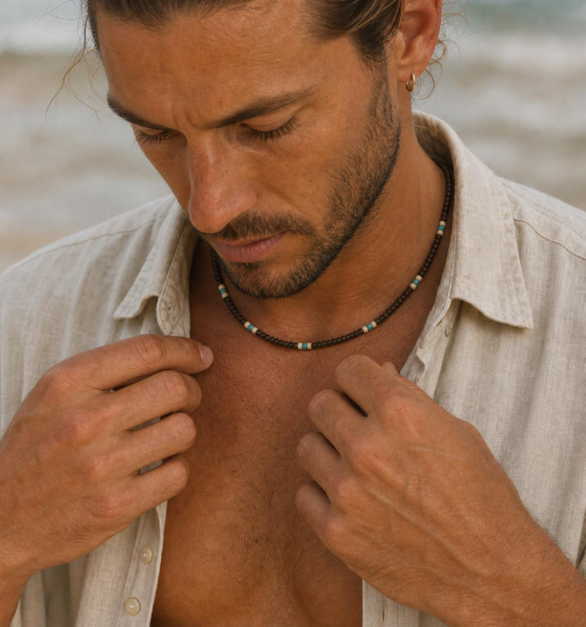 Coconut Shell and Coral-Style Bead Choker