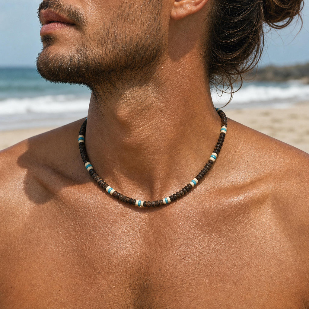 Coconut Shell and Coral-Style Bead Choker