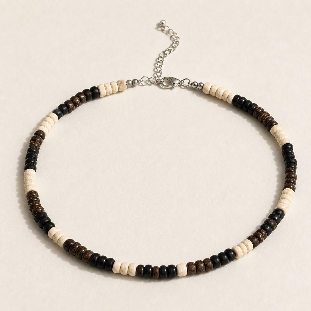 Coconut Shell and Black Wood Bead Choker