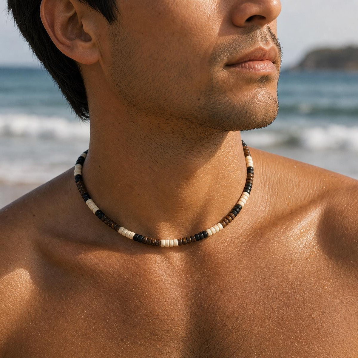 Coconut Shell and Black Wood Bead Choker