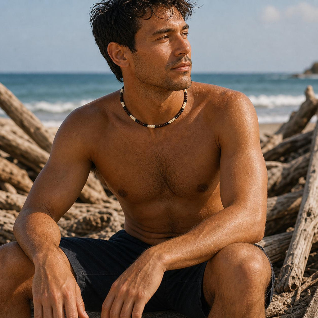 Coconut Shell and Black Wood Bead Choker